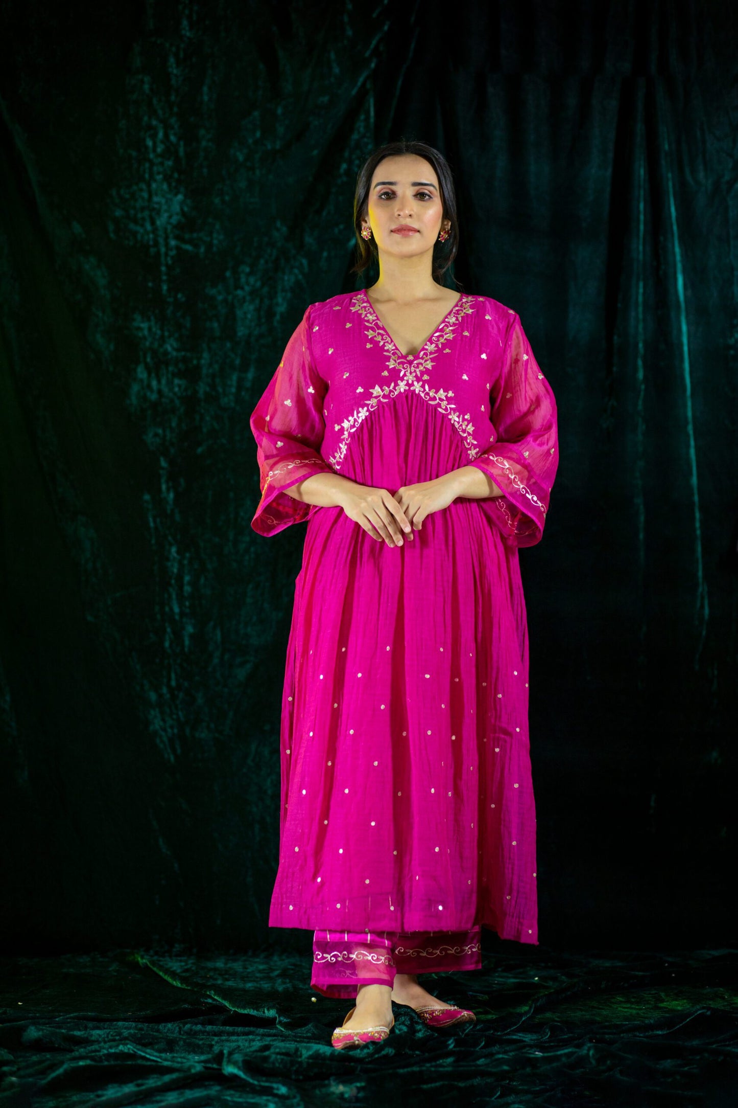 Fuchsia V-Neck Kurta Suit set