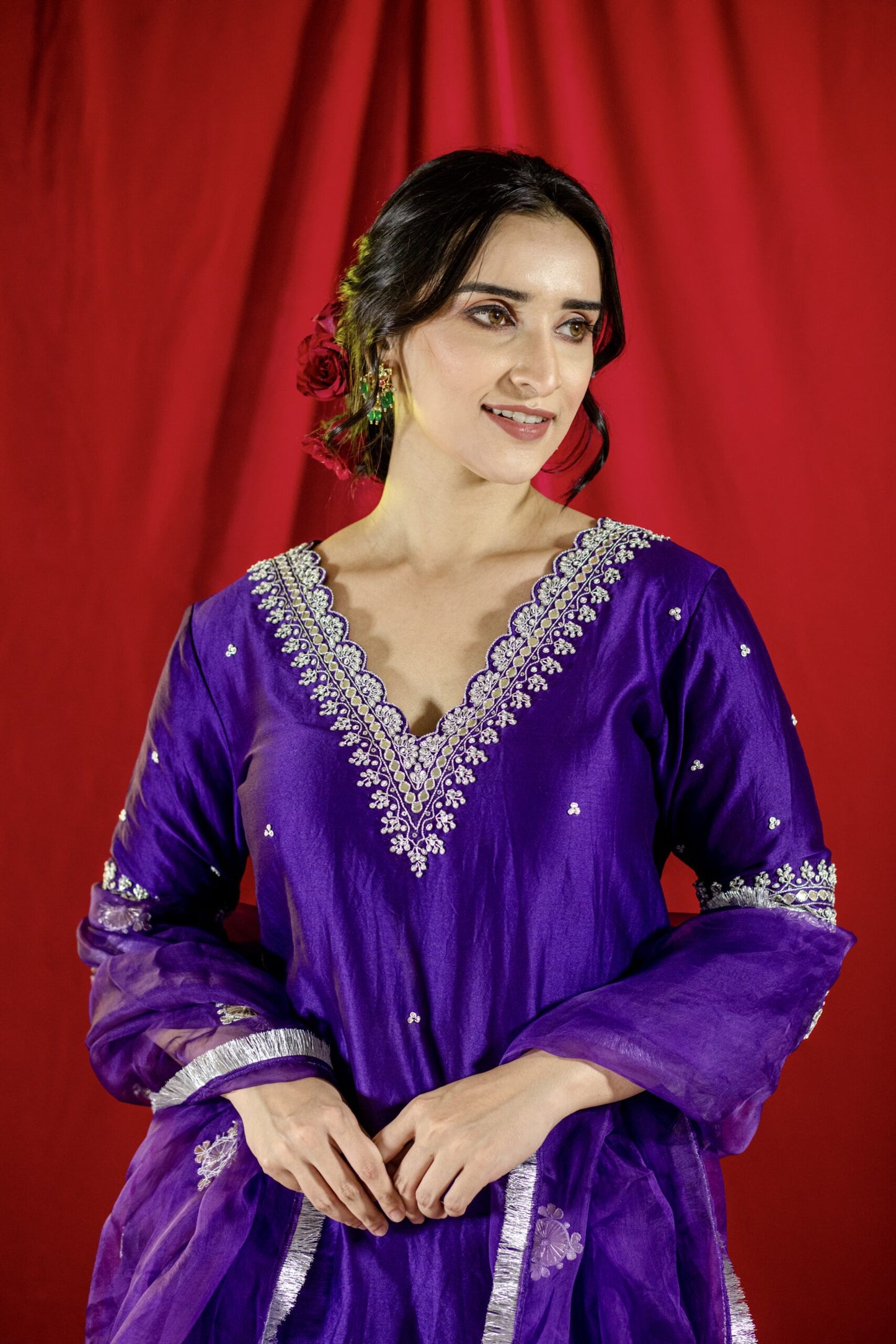 Purple Chanderi Silk Straight Kurta Set