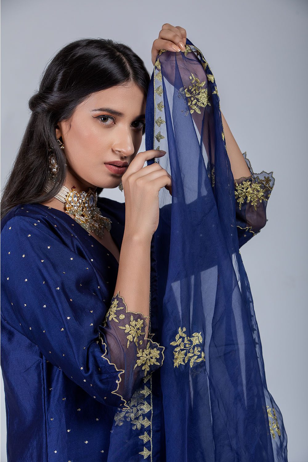 Midnight Blue Chanderi Silk Suit Set