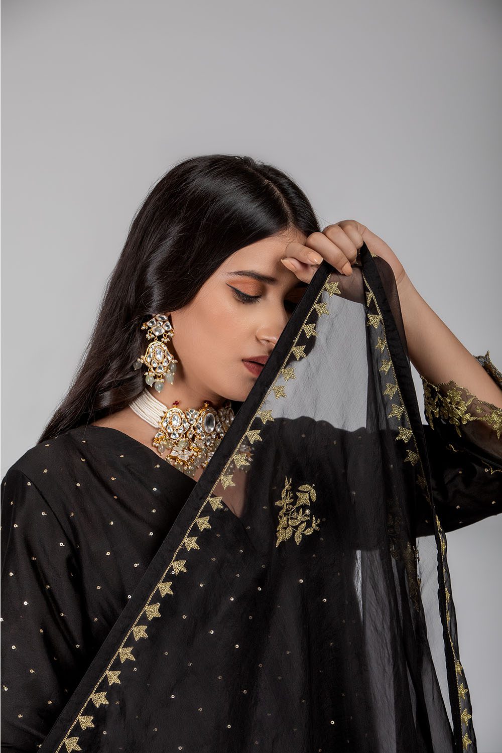 Black Chanderi Silk Suit Set