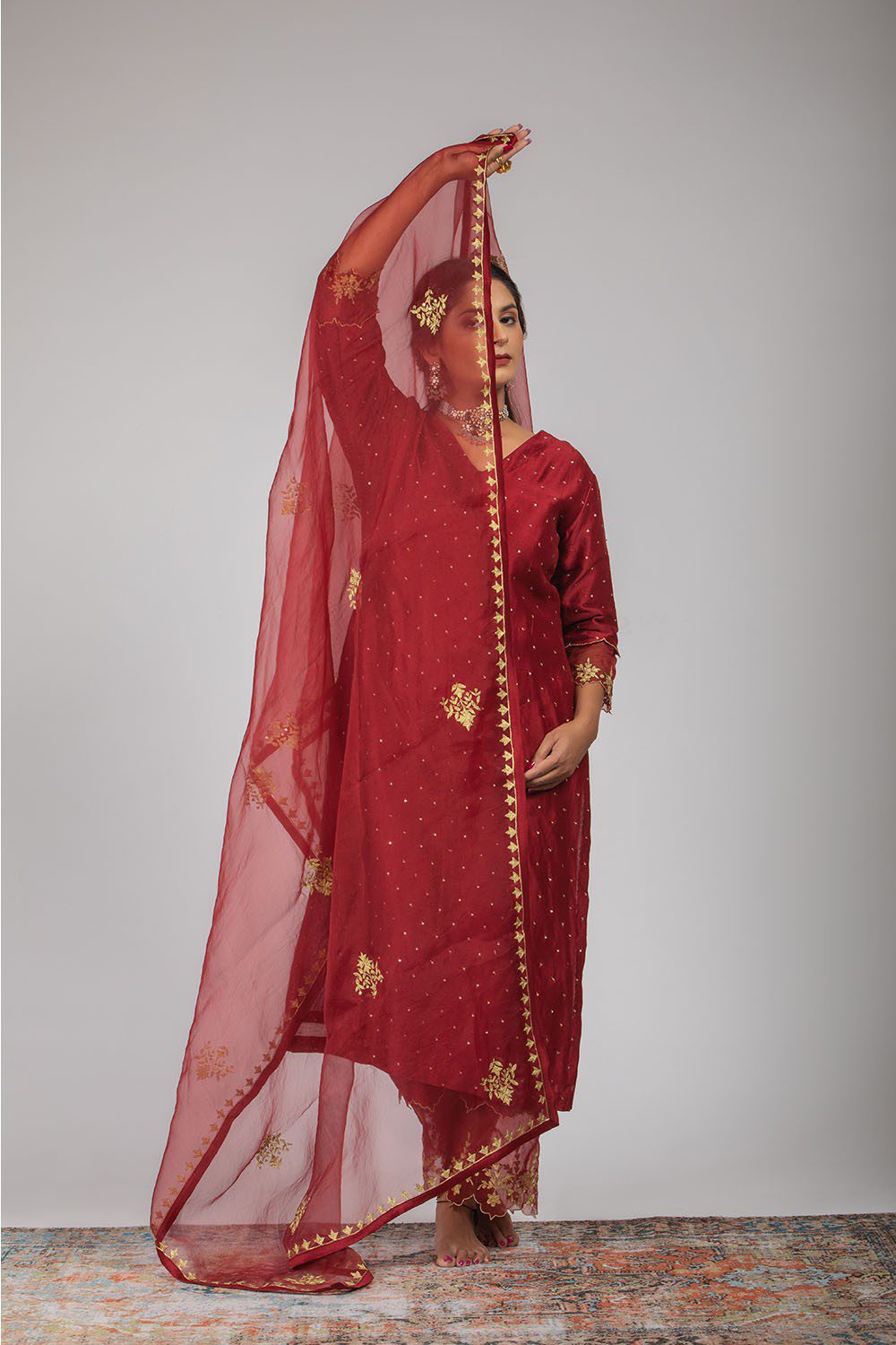 Maroon Chanderi Silk Suit Set
