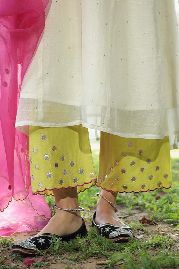 Pearl White Sequinn Side Panel Kurta Set