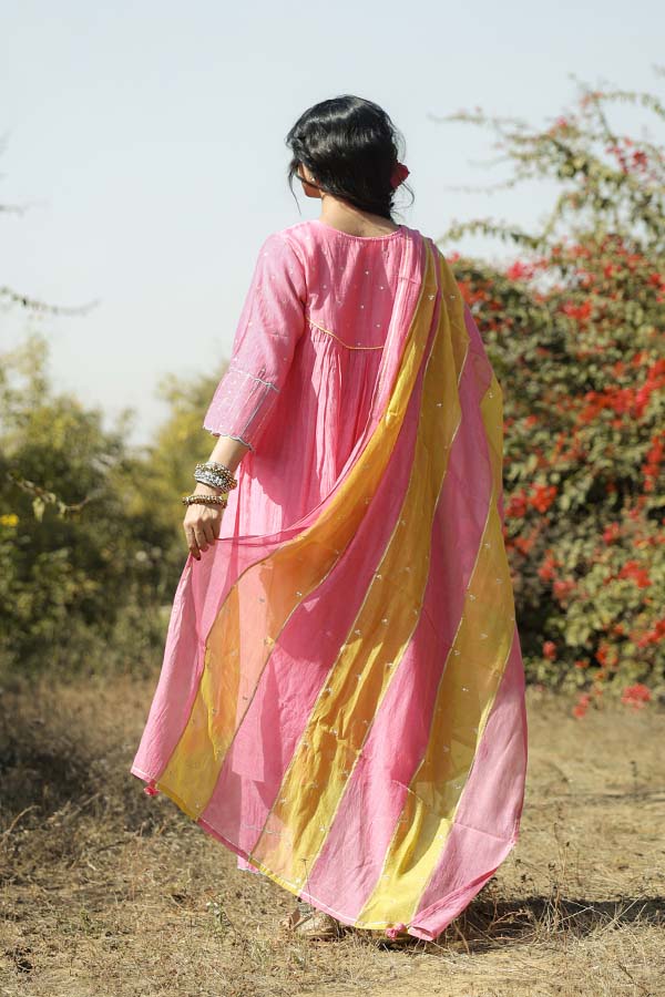 Coral Pink Applique Kurta Set