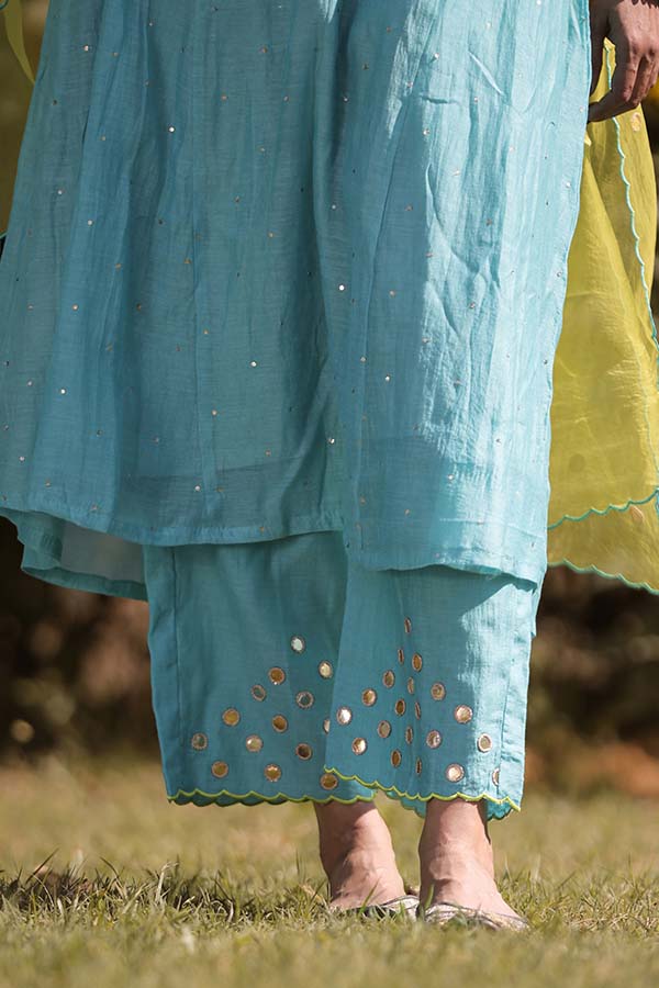 Rama Blue Sequinn Side Panel Kurta Set