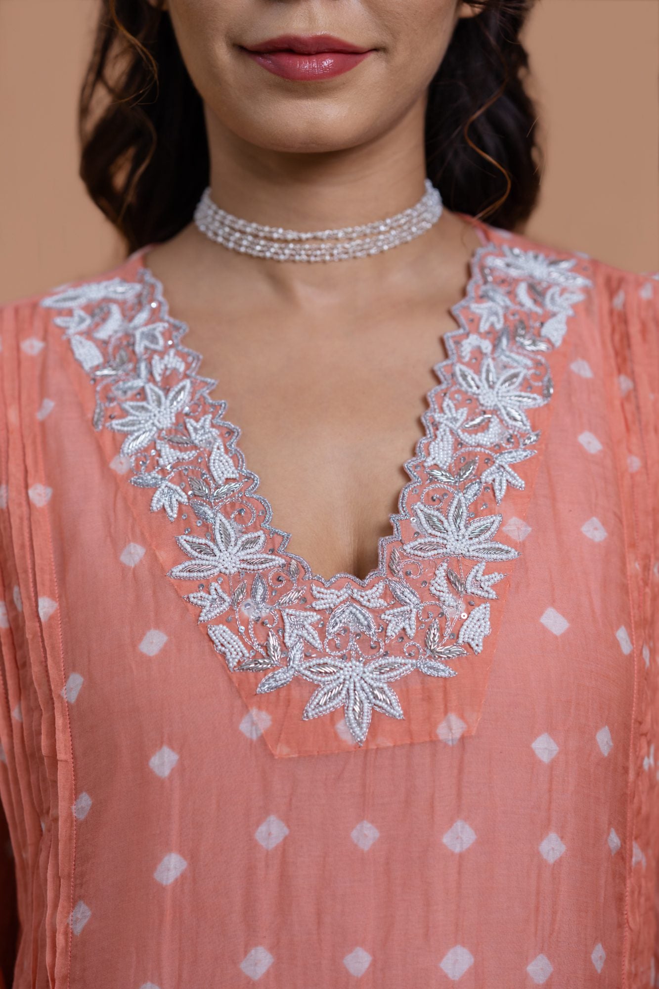 Peach Bandhani A-line Kurta Set