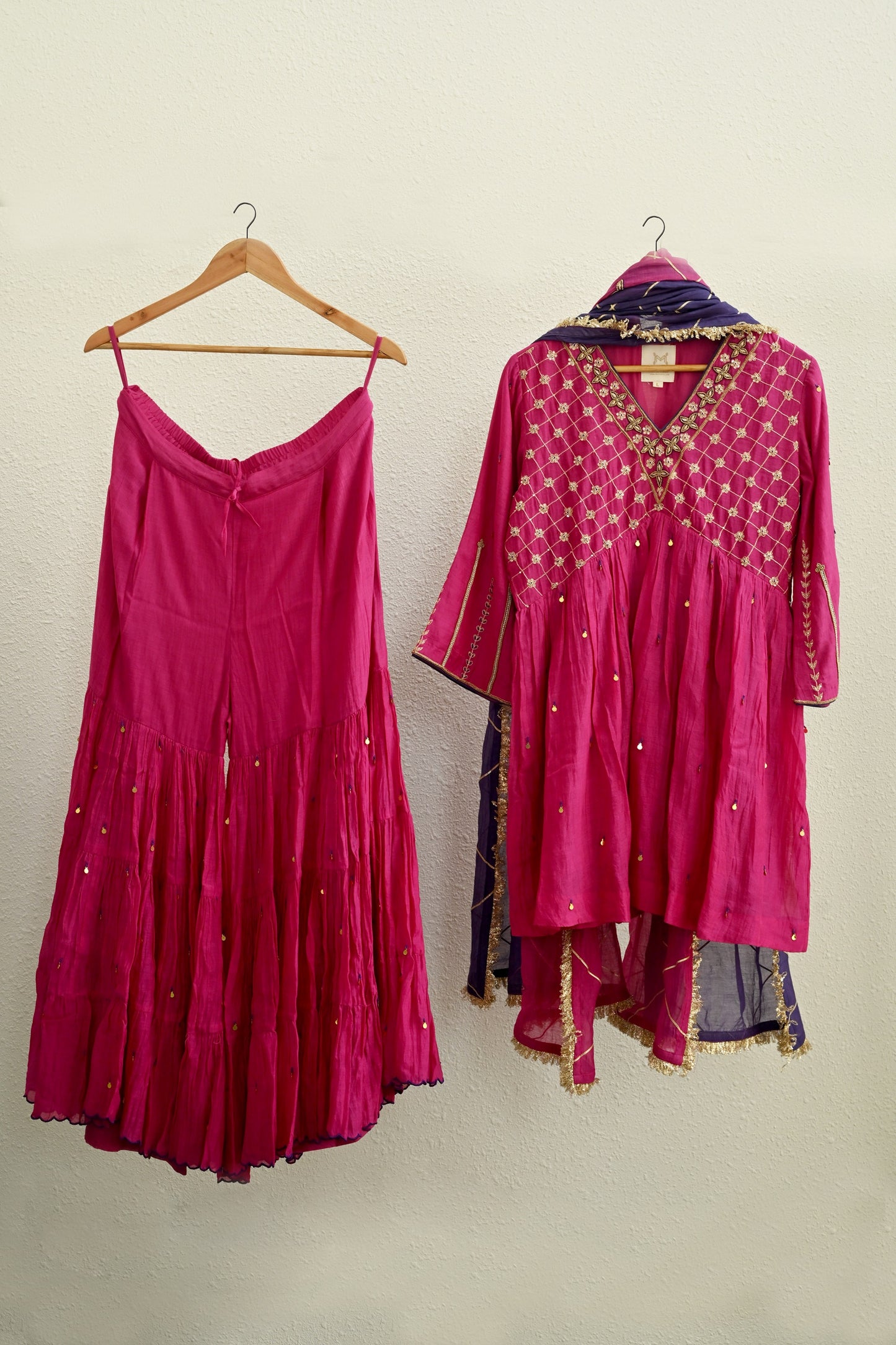 Pink Narrow Gathered Sharara Set