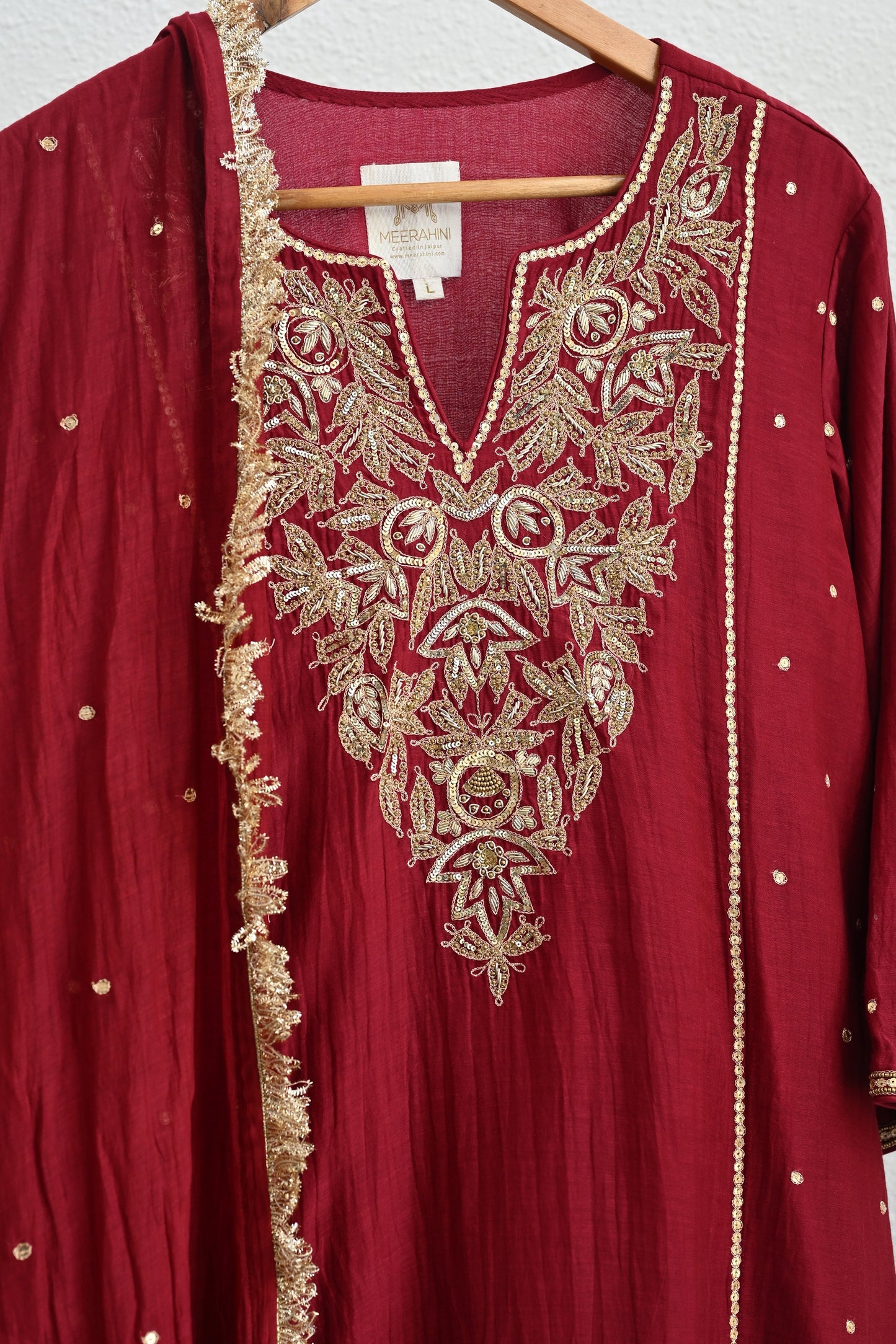 Maroon Moti Jaal Sharara Set