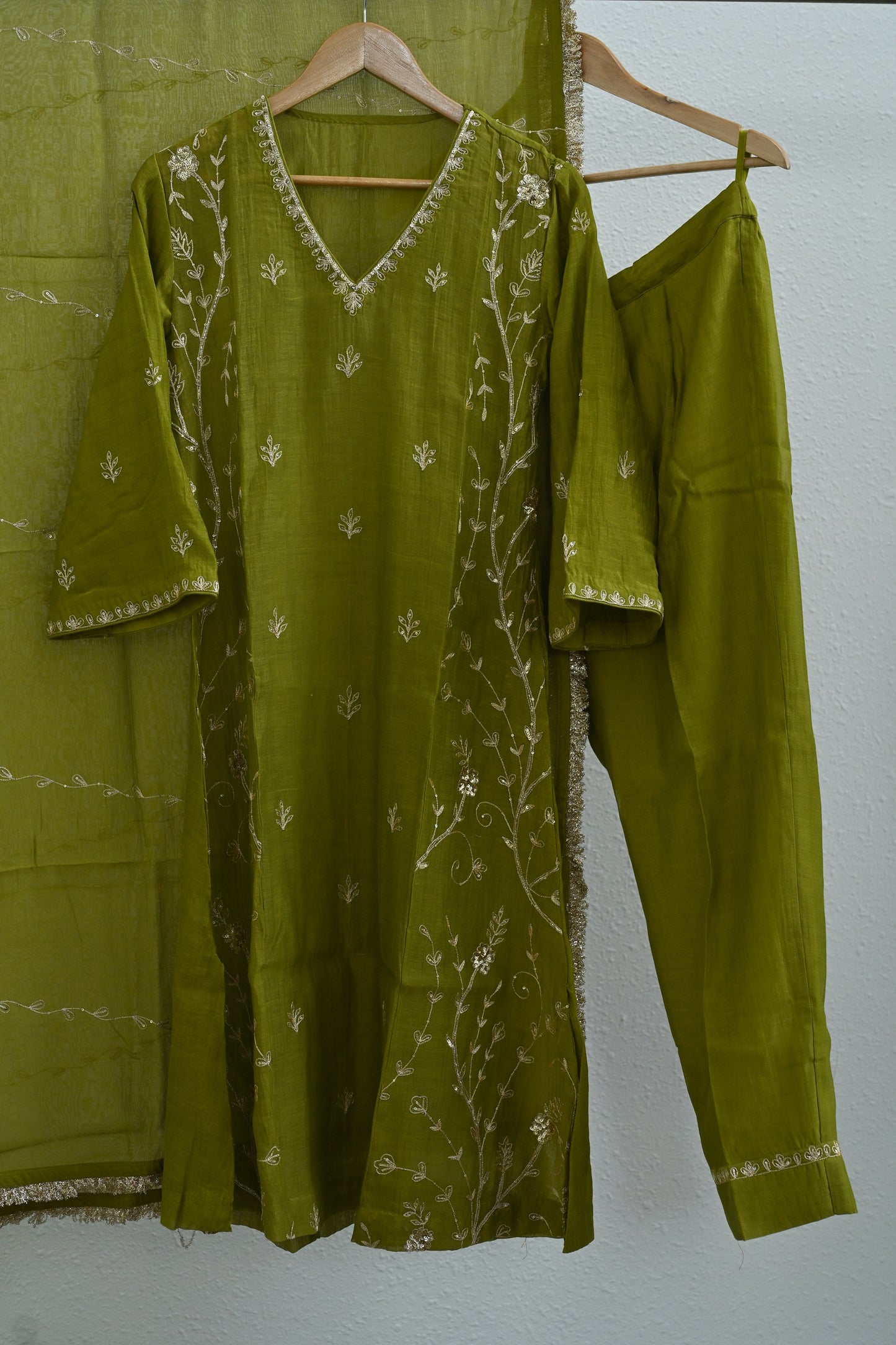 Olive Green Side Panel Kurta Set