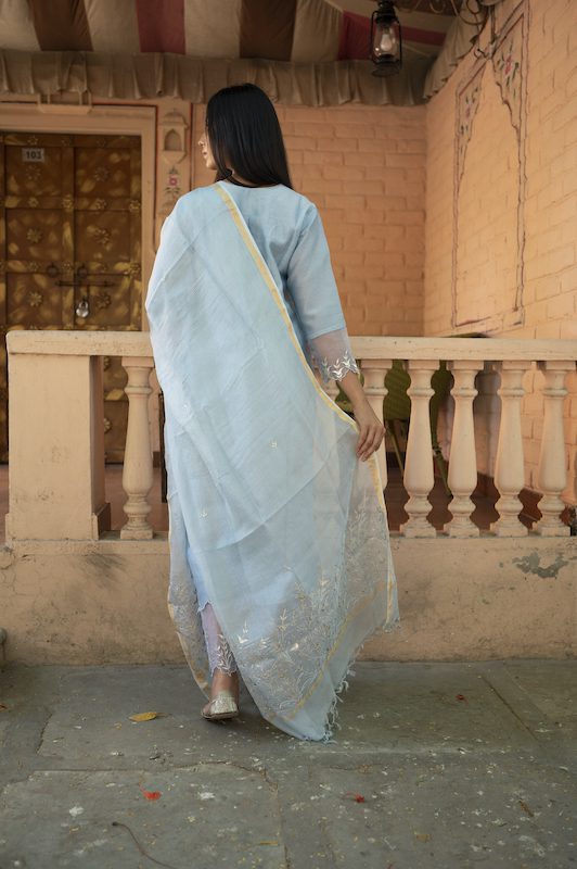 Light Blue Chanderi Silk Suit Set