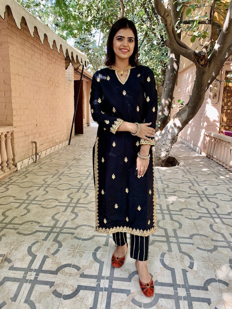 Black Silk Straight Suit Set