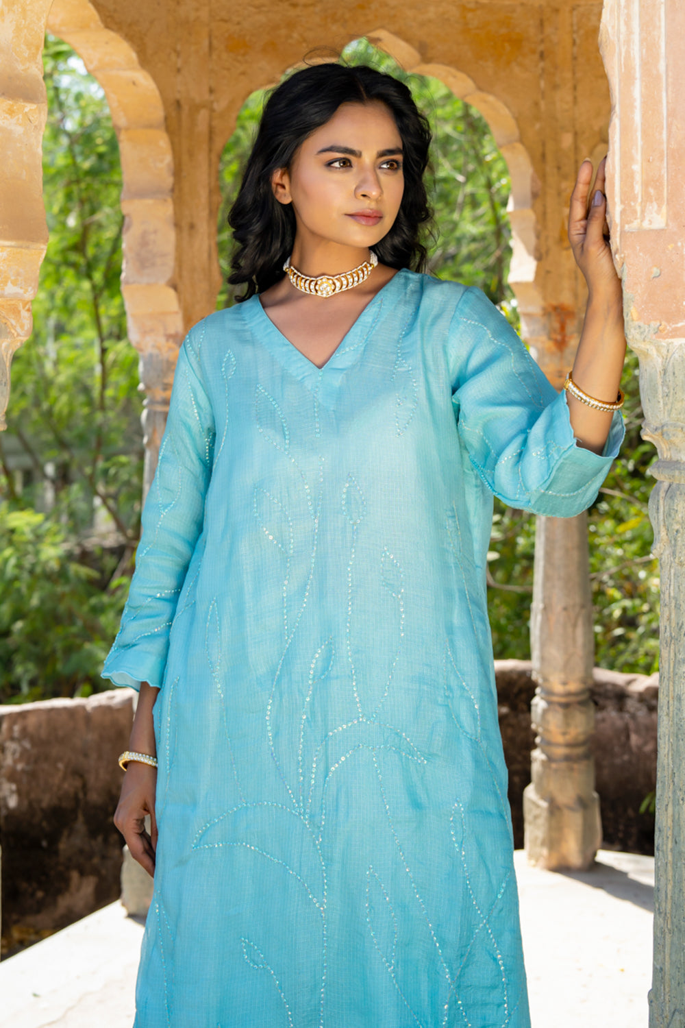 Firozi Sequins Suit Set
