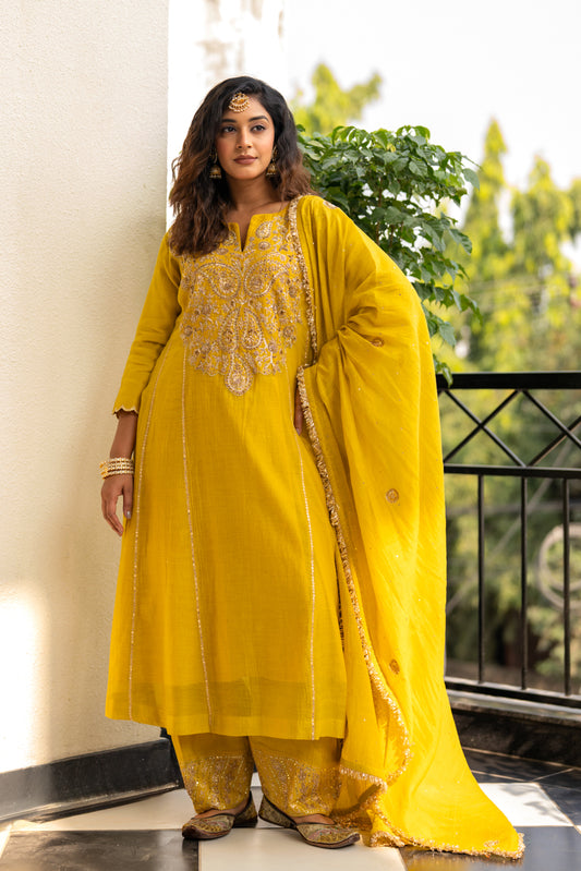 Lime mustard A-Line suit set