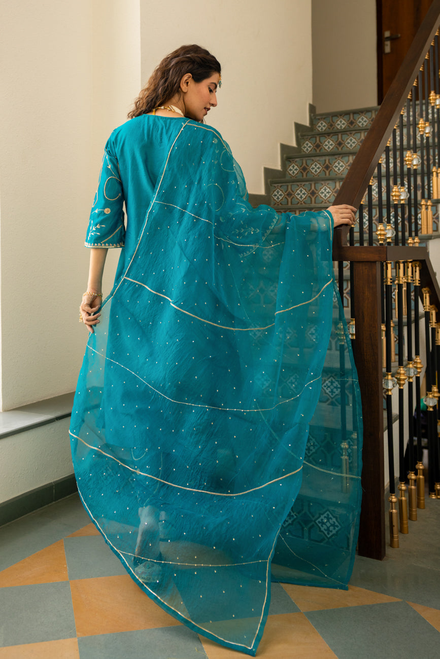 Firozi moti jaal A-line Kurta Set