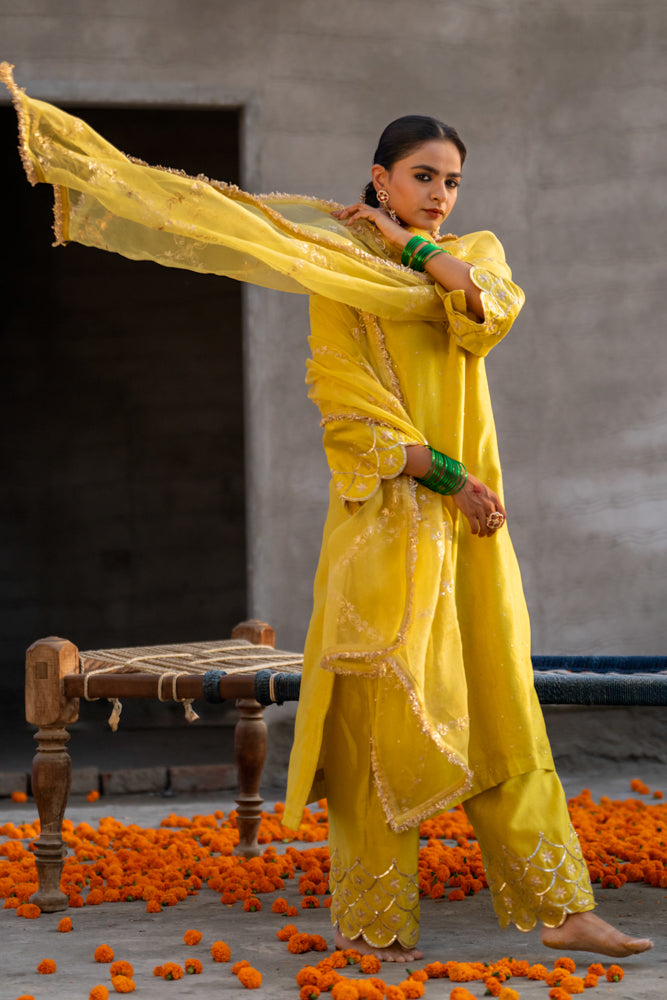 Yellow Aari A-Line Suit Set