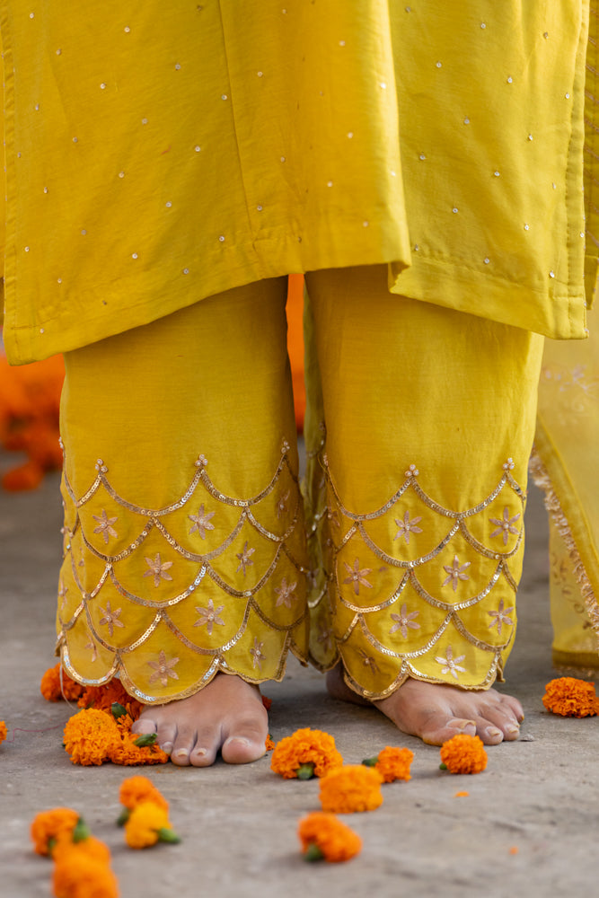 Yellow Aari A-Line Suit Set