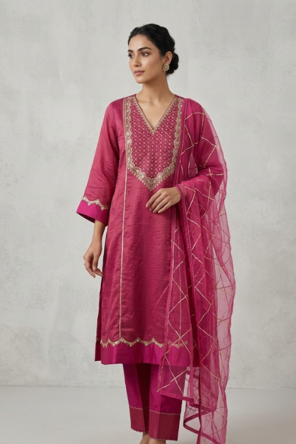 Pink Side Jaal Suit Set
