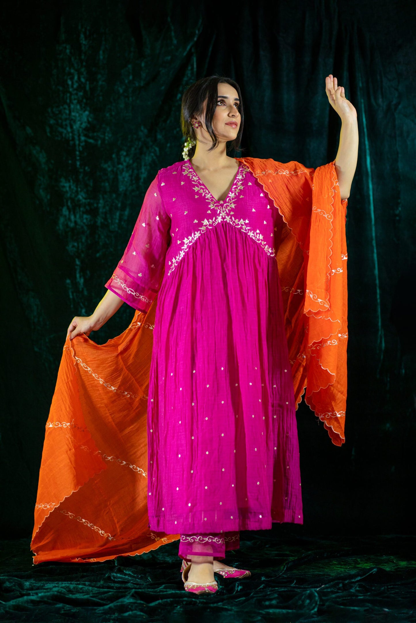 Fuchsia V-Neck Kurta Suit set