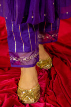 Purple V Neck A-line Kurta Set