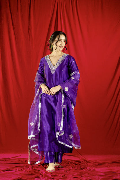 Purple Chanderi Silk Straight Kurta Set
