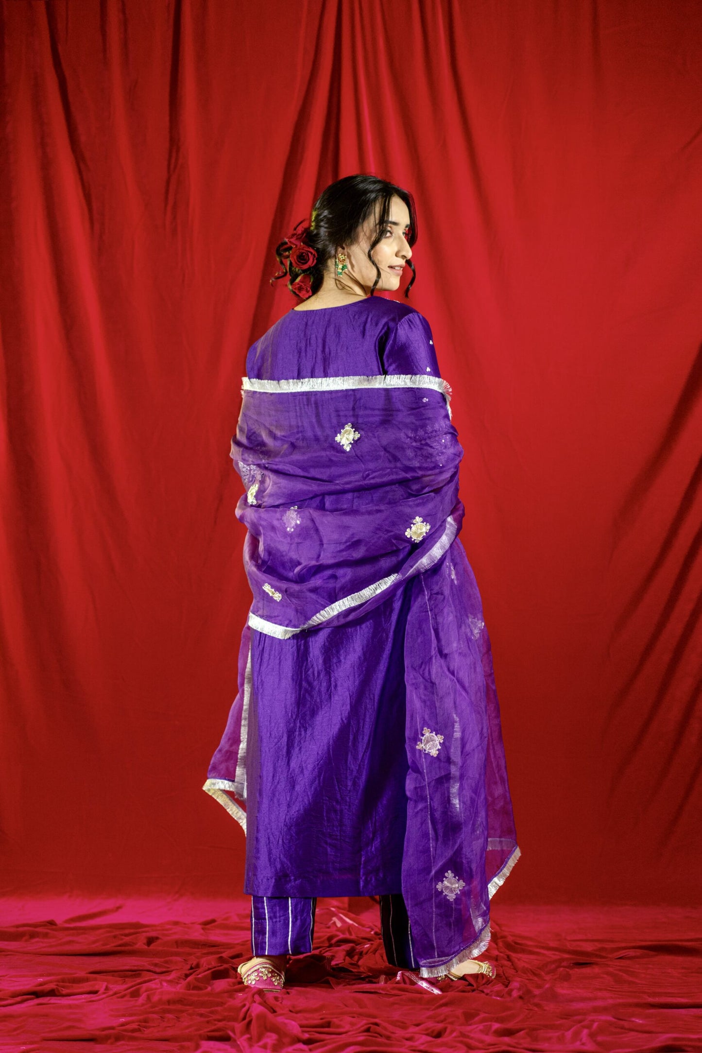 Purple Chanderi Silk Straight Kurta Set