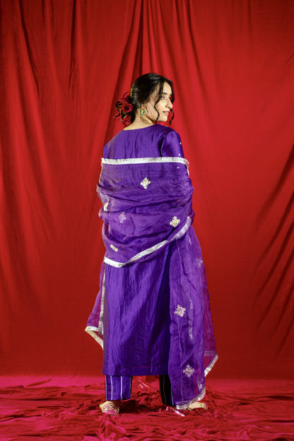 Purple Chanderi Silk Straight Kurta Set