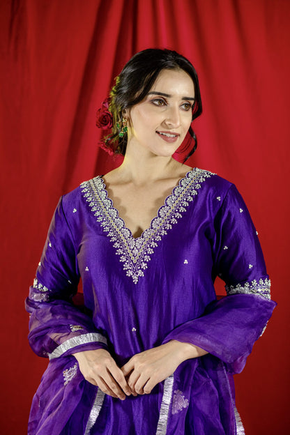 Purple Chanderi Silk Straight Kurta Set