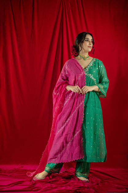 Green V-Neck Kurta Suit set