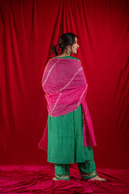 Green V-Neck Kurta Suit set