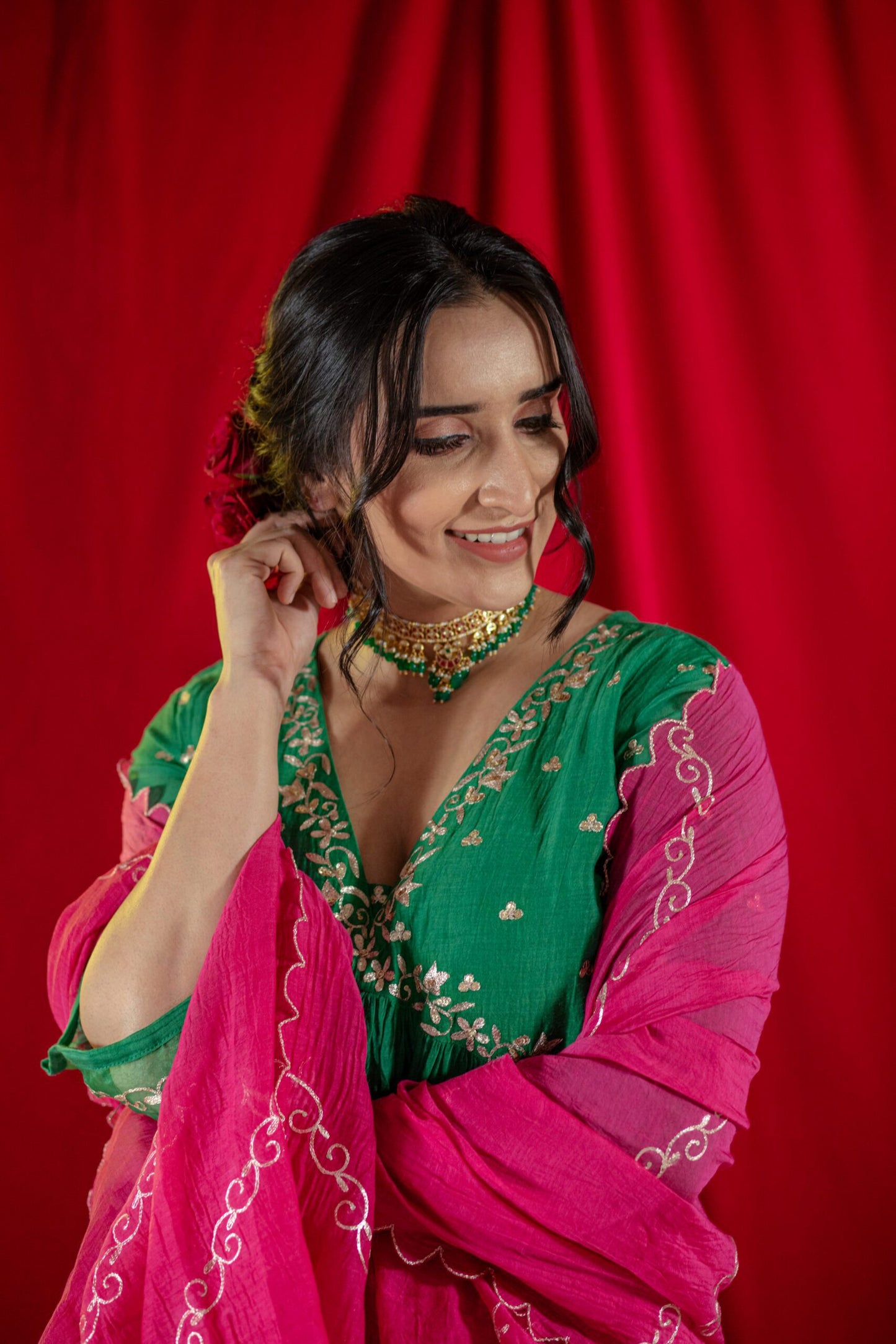 Green V-Neck Kurta Suit set