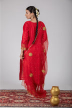 Red Chanderi Silk Straight Kurta Set