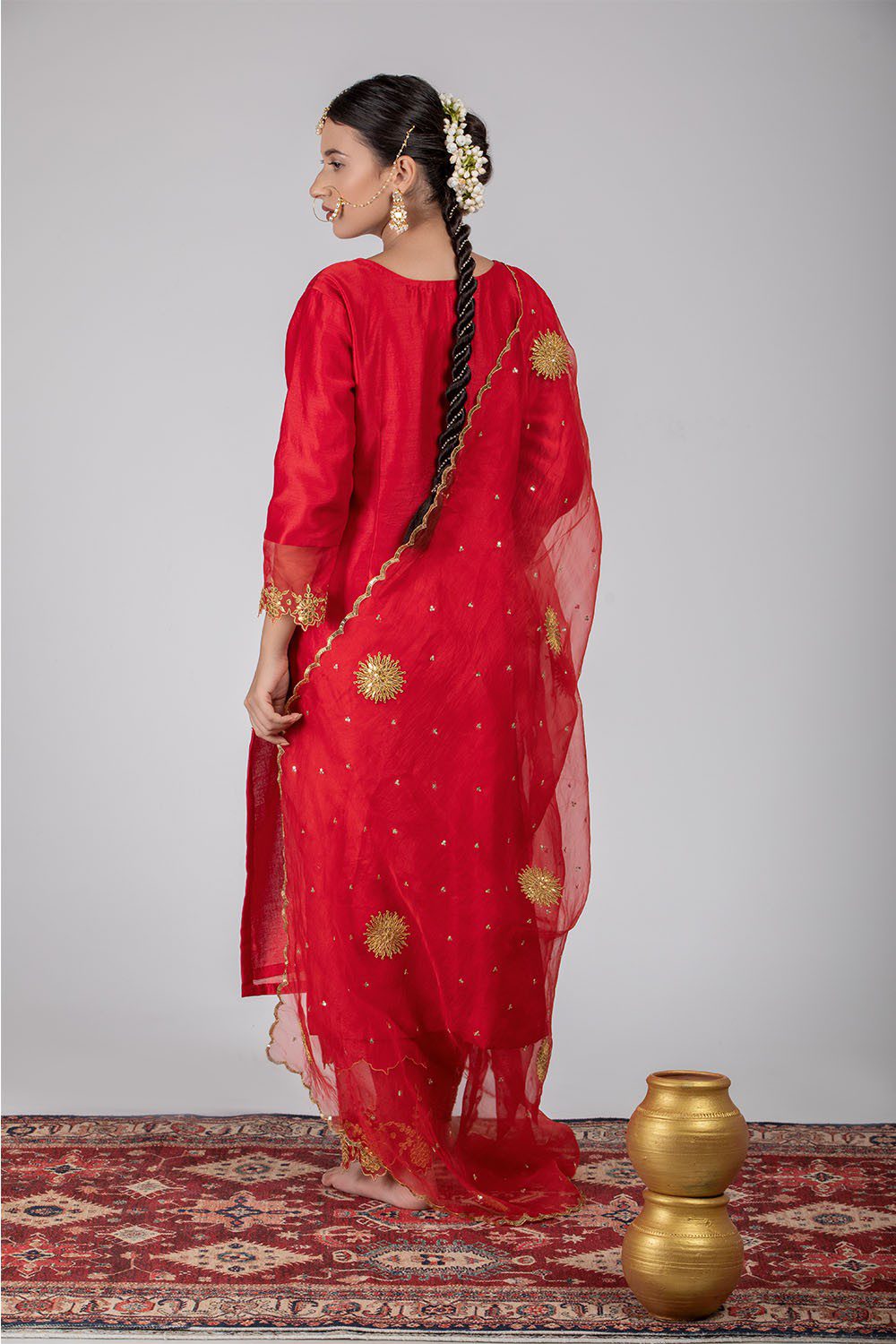 Red Chanderi Silk Straight Kurta Set