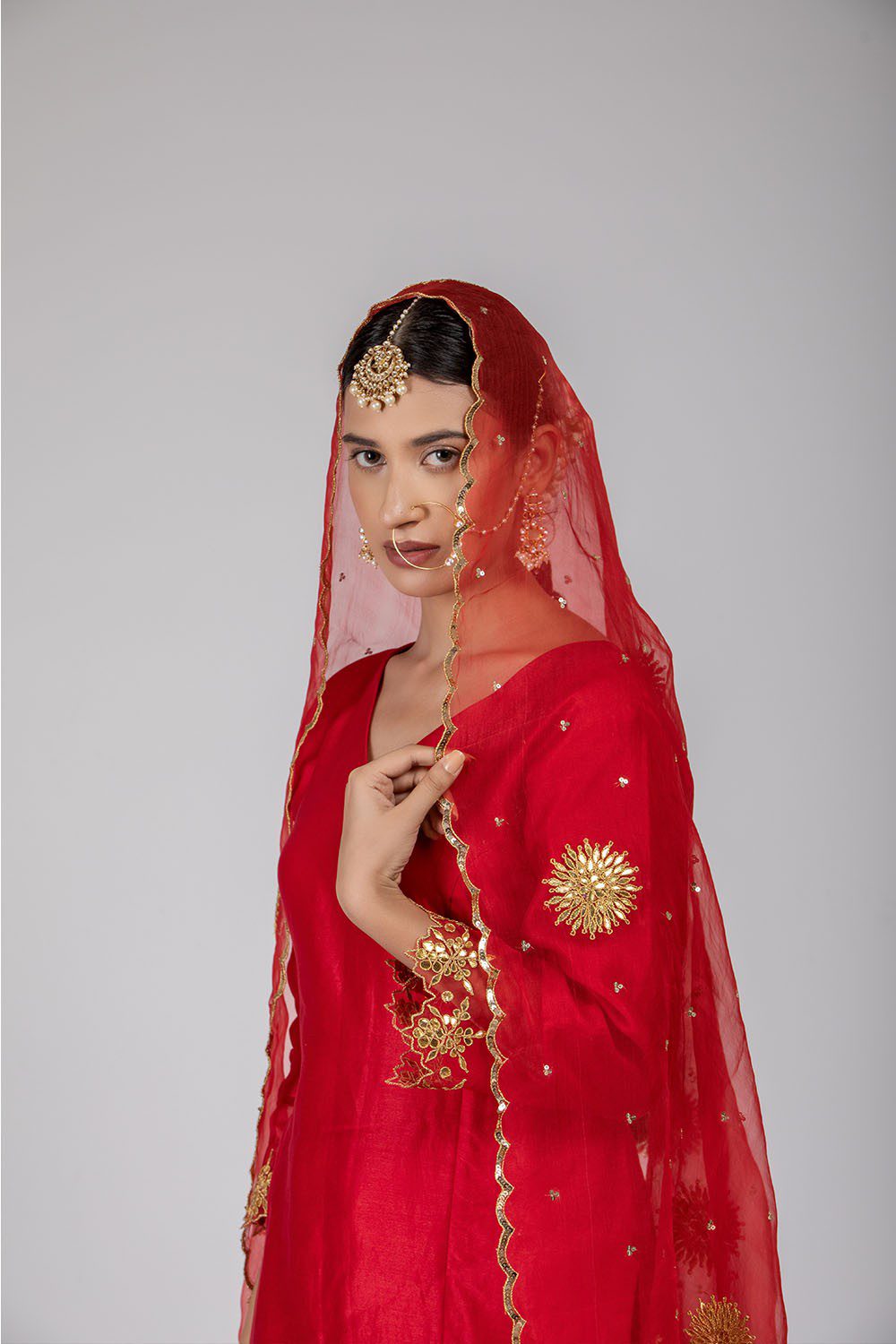 Red Chanderi Silk Straight Kurta Set