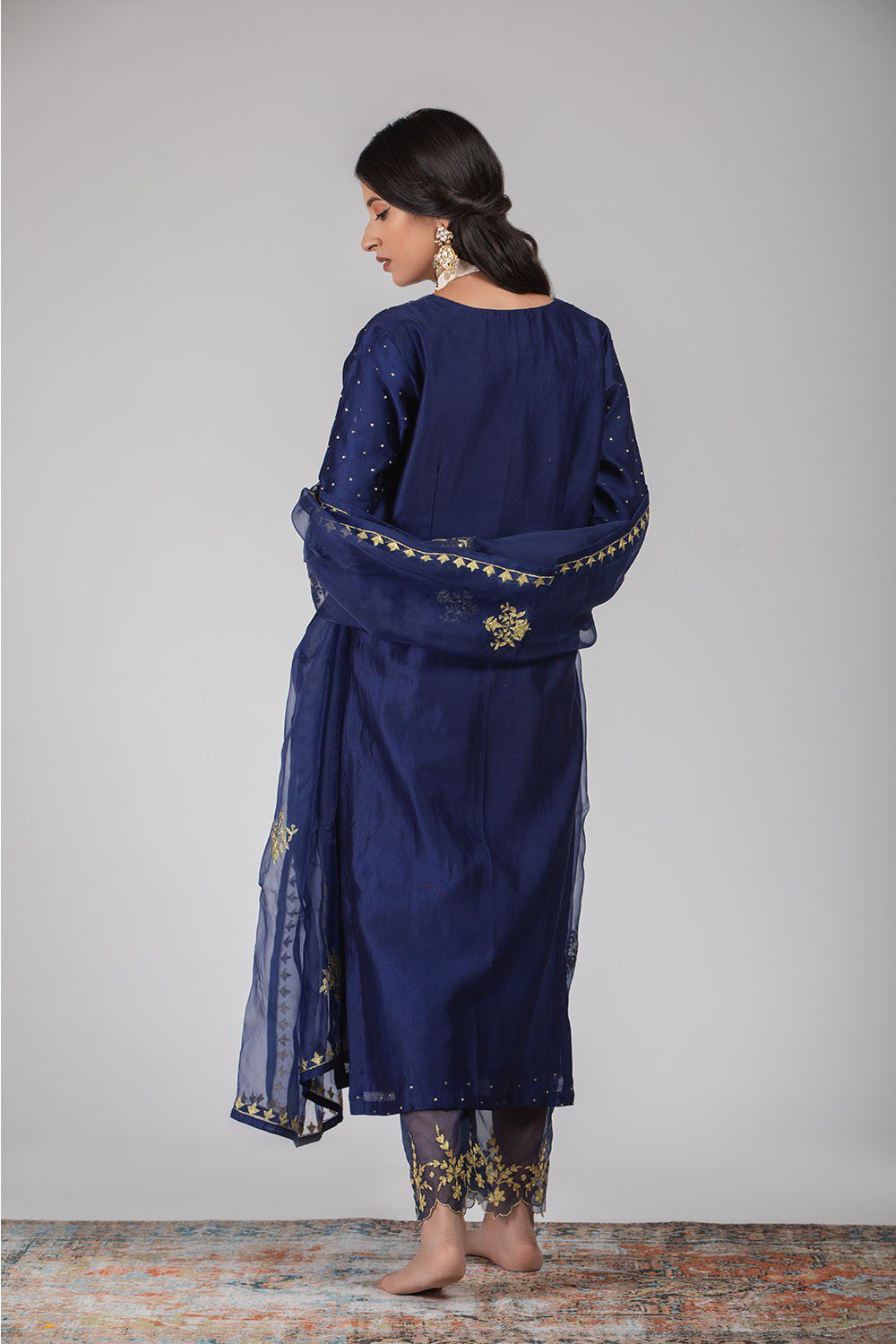Midnight Blue Chanderi Silk Suit Set