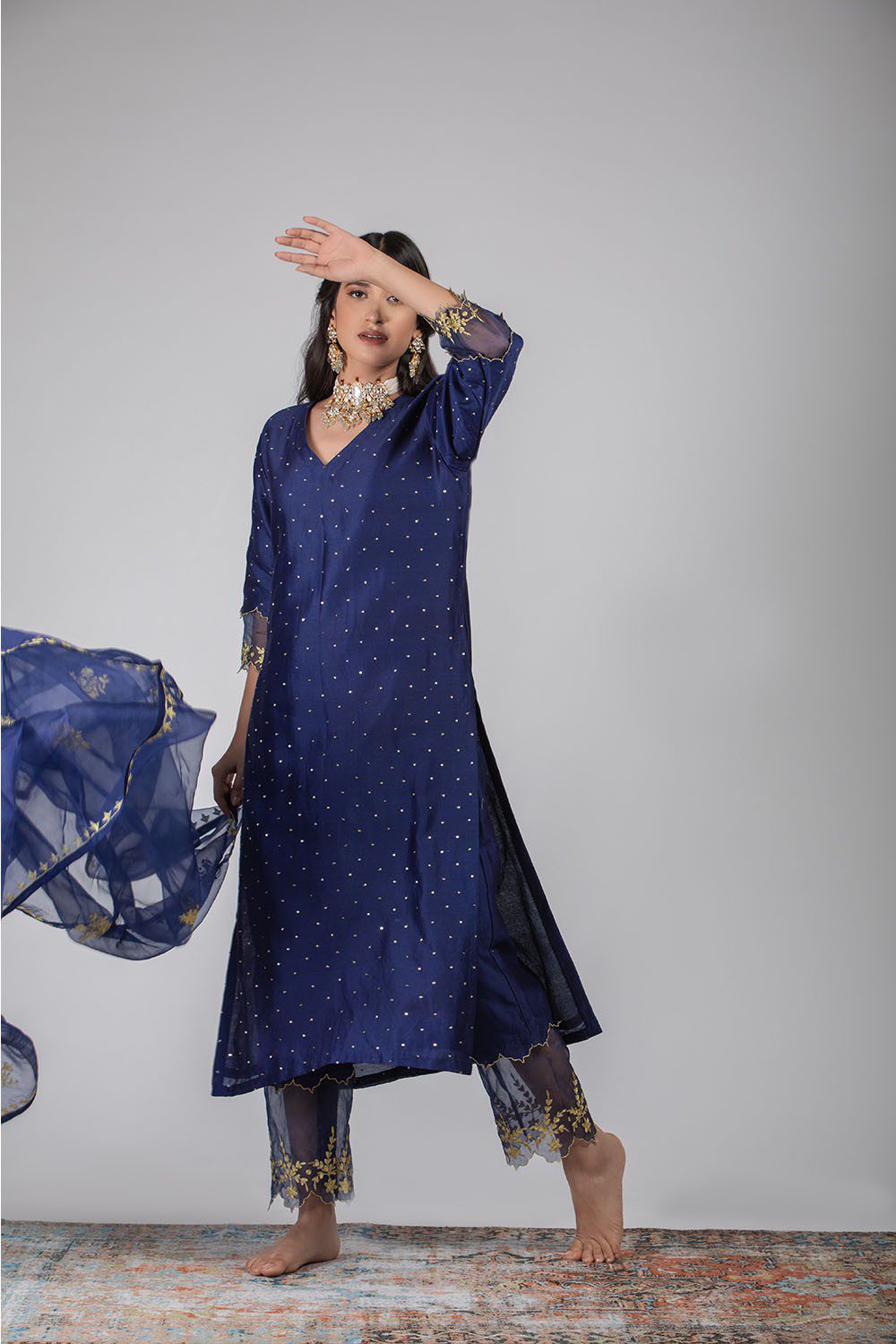 Midnight Blue Chanderi Silk Suit Set