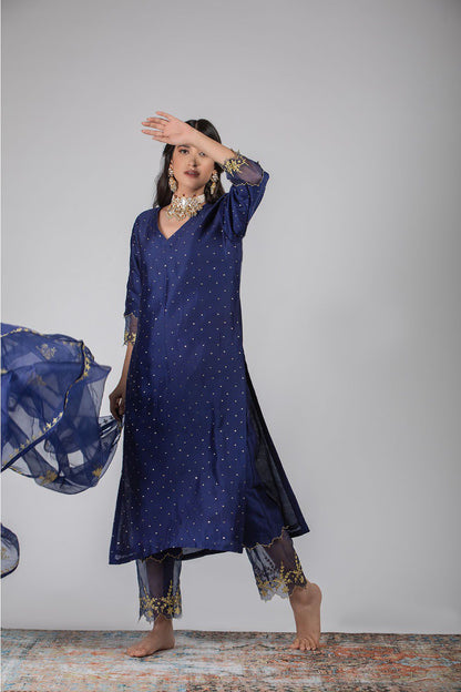 Midnight Blue Chanderi Silk Suit Set