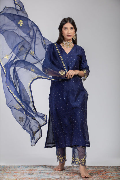 Midnight Blue Chanderi Silk Suit Set