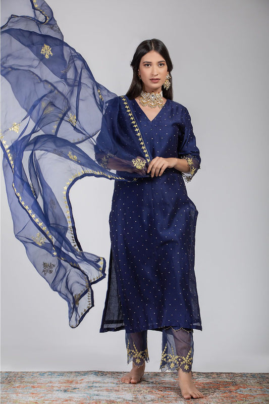 Midnight Blue Chanderi Silk Suit Set