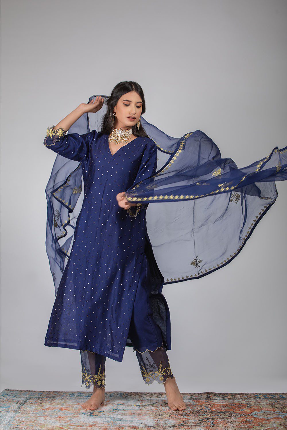 Midnight Blue Chanderi Silk Suit Set