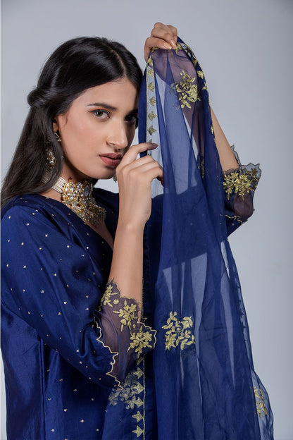 Midnight Blue Chanderi Silk Suit Set