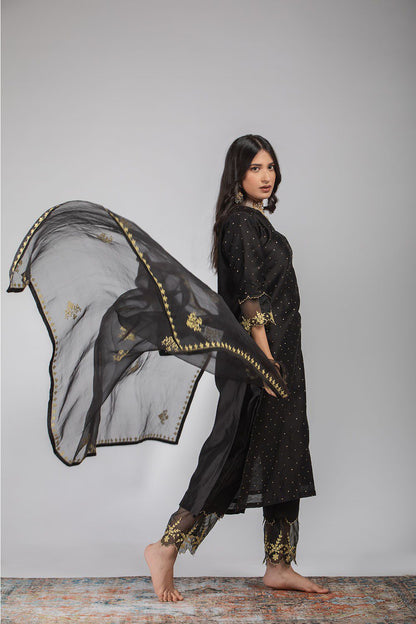 Black Chanderi Silk Suit Set