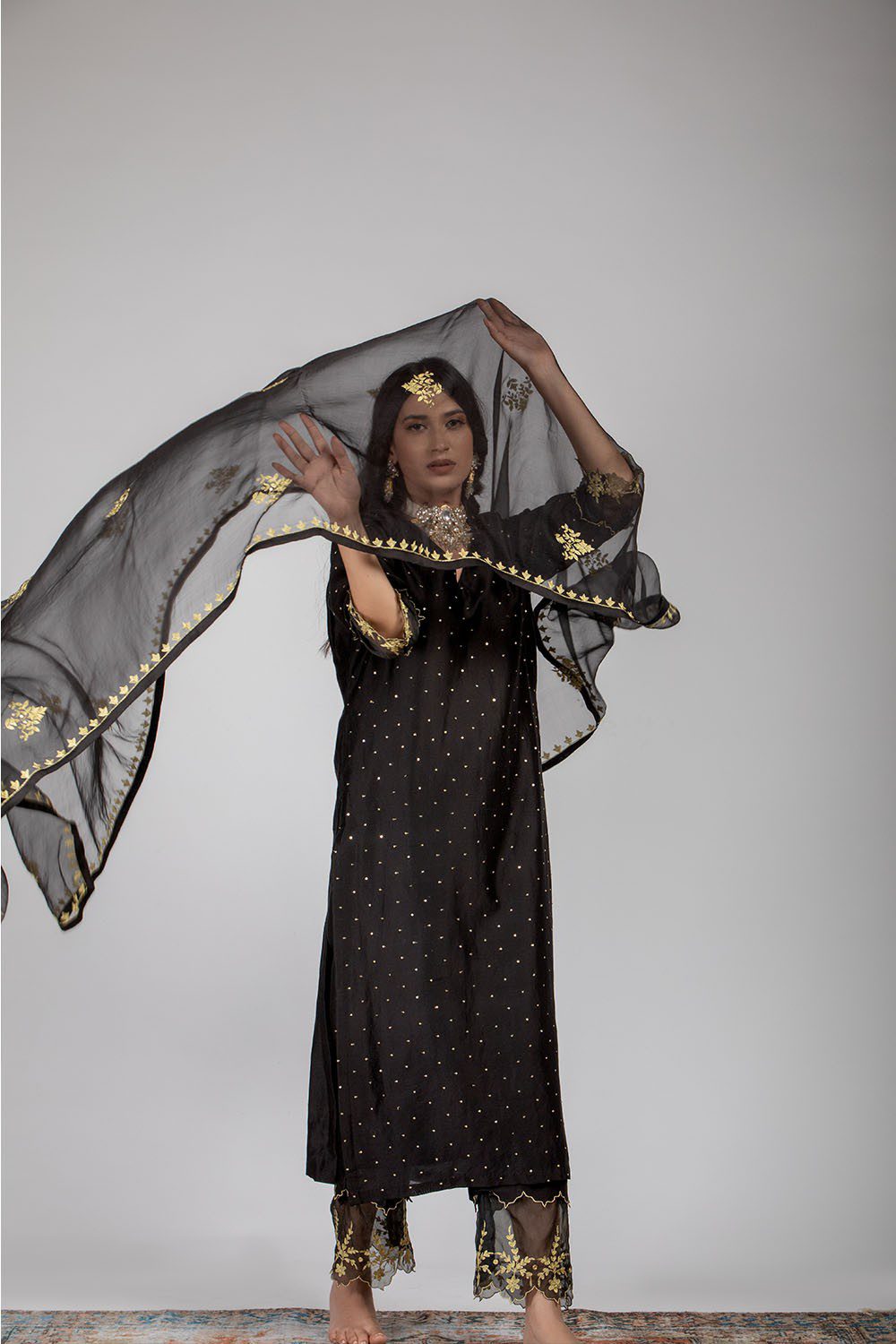 Black Chanderi Silk Suit Set