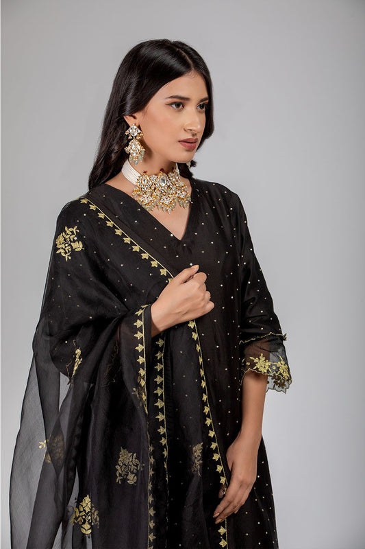 Black Chanderi Silk Suit Set