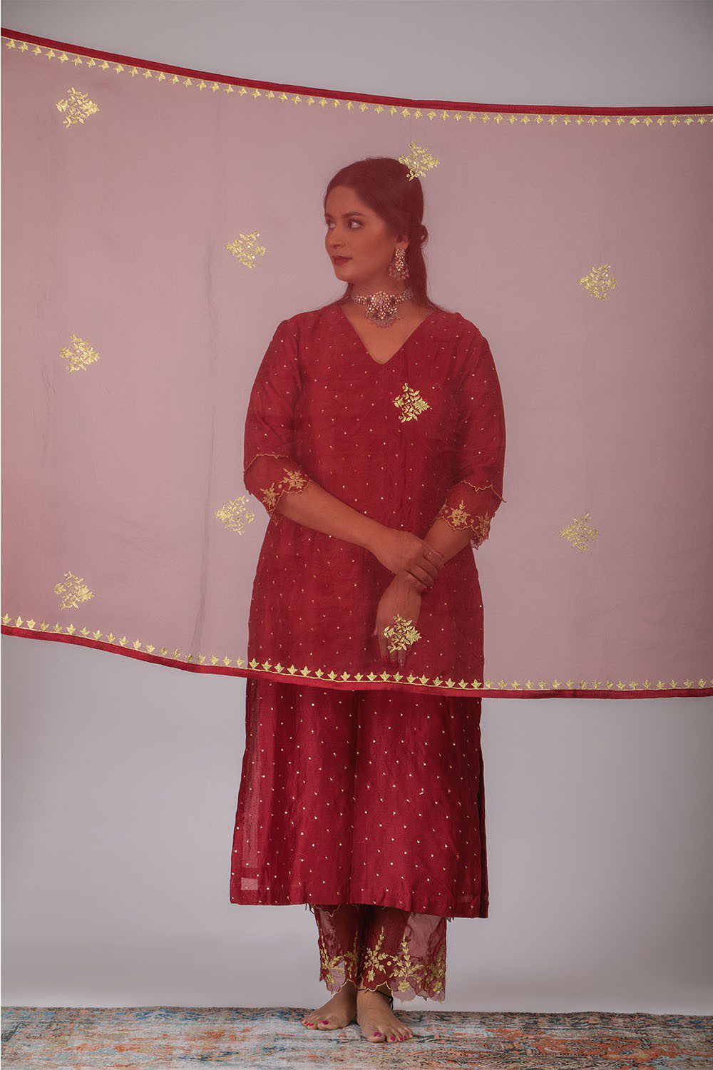 Maroon Chanderi Silk Suit Set