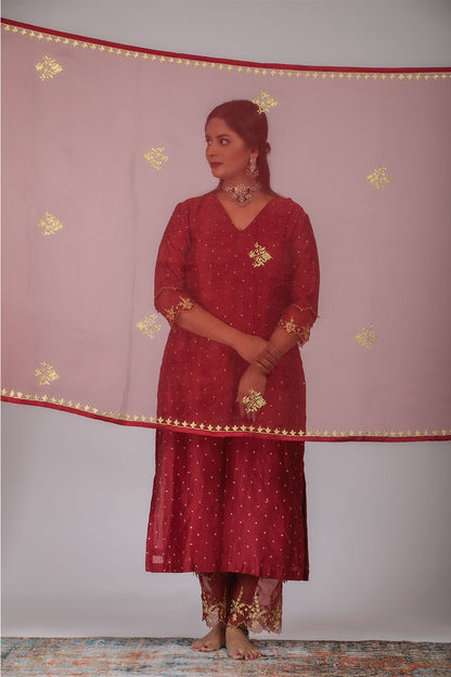 Maroon Chanderi Silk Suit Set