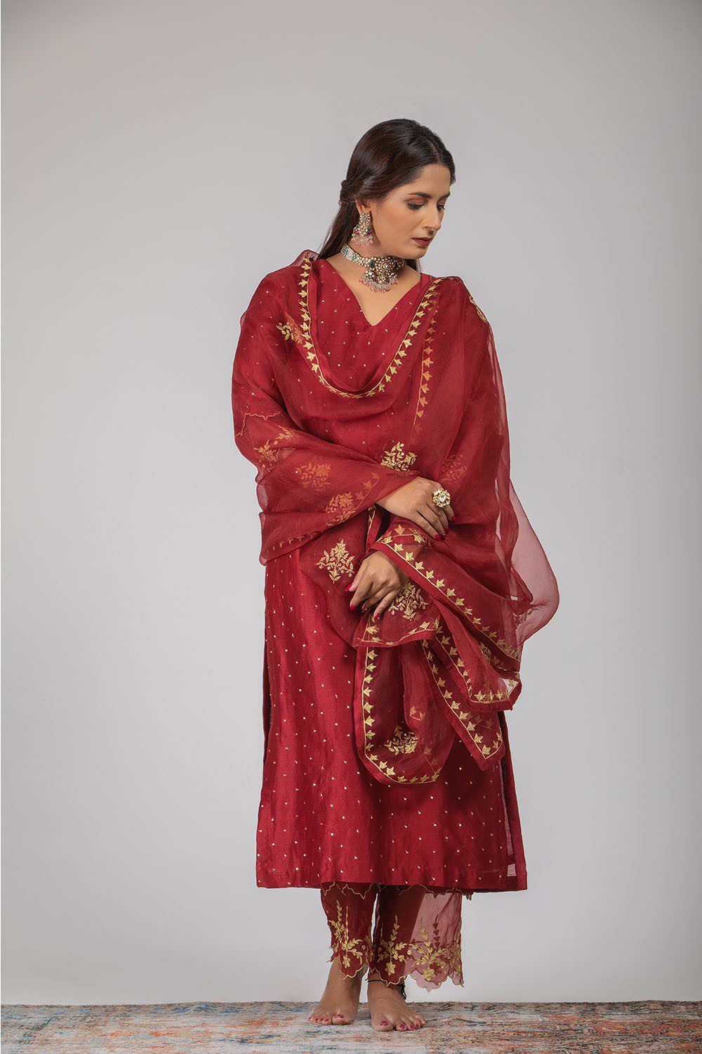 Maroon Chanderi Silk Suit Set