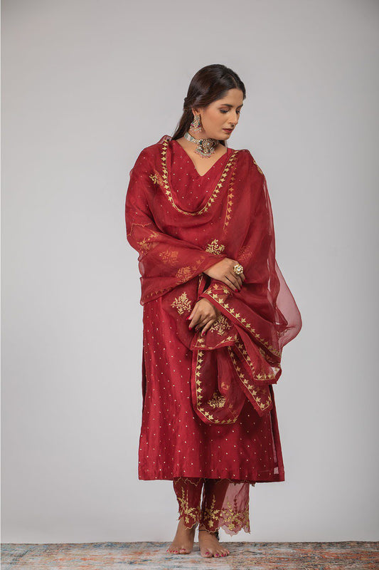Maroon Chanderi Silk Suit Set