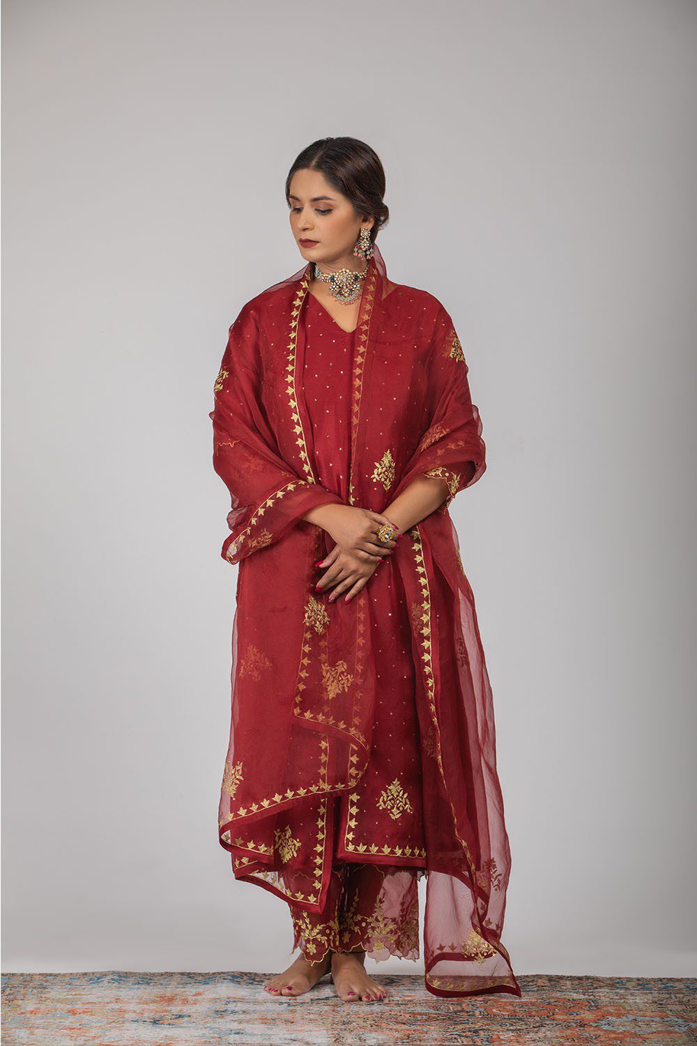 Maroon Chanderi Silk Suit Set