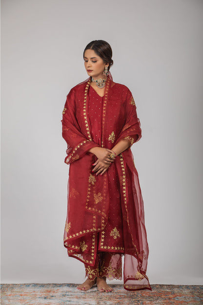 Maroon Chanderi Silk Suit Set