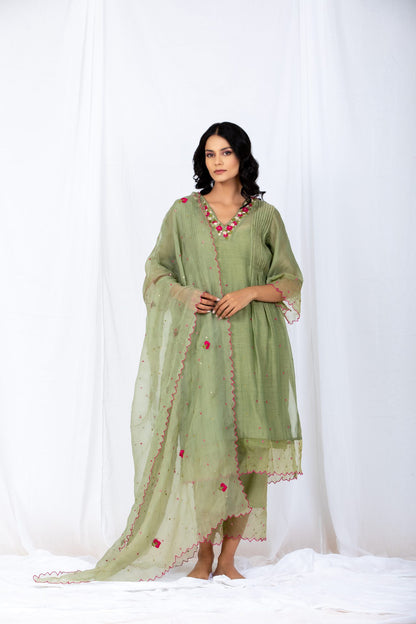 OLIVE green Chanderi Suit set
