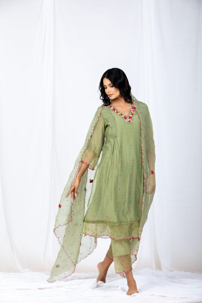 OLIVE green Chanderi Suit set